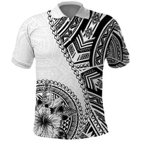 Hibiscus With White Austronesian Tattoo Pattern Polo Shirt LT05 White - Polynesian Pride
