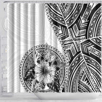 Hibiscus With White Austronesian Tattoo Pattern Shower Curtain - Polynesian Pride
