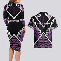 Personalised Aotearoa Moriori Couples Matching Long Sleeve Bodycon Dress and Hawaiian Shirt Maori Pattern New Zealand - Polynesian Pride