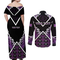 Personalised Aotearoa Moriori Couples Matching Off Shoulder Maxi Dress and Long Sleeve Button Shirt Maori Pattern New Zealand - Polynesian Pride