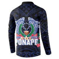 Happy Pohnpei Liberation Day Button Sweatshirt Polynesian Shark Turtle Motif