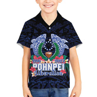 Happy Pohnpei Liberation Day Family Matching Summer Maxi Dress and Hawaiian Shirt Polynesian Shark Turtle Motif