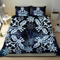 Cook Islands Tivaevae Quilt Bedding Set Navy Blue Marble - Polynesian Pride