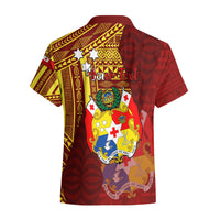 Personalized Tonga Eua Hawaiian Shirt Maroon Shining Parrot Coat Of Arms With Ngatu Pattern LT05 - Polynesian Pride