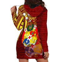 Personalized Tonga Eua Hoodie Dress Maroon Shining Parrot Coat Of Arms With Ngatu Pattern LT05 - Polynesian Pride