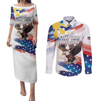 Filipino American History Month Couples Matching Puletasi and Long Sleeve Button Shirt Bald Eagle Tarsier Together LT05 White - Polynesian Pride