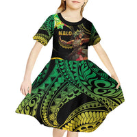 Halo Vanuatu Kid Short Sleeve Dress Beautiful Woman Dancing LT05 - Polynesian Pride