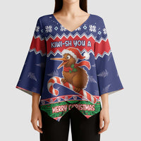 New Zealand Christmas Kimono Sleeve Blouse Kiwi-sh You A Merry Christmas - Polynesian Pride