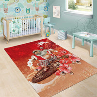 Hawaii Funny Christmas Area Rug Santa Surfing With Tapa Pattern - Polynesian Pride