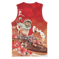Hawaii Funny Christmas Basketball Jersey Santa Surfing With Tapa Pattern - Polynesian Pride