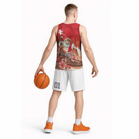 Hawaii Funny Christmas Basketball Jersey Santa Surfing With Tapa Pattern - Polynesian Pride