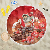 Hawaii Funny Christmas Beach Blanket Santa Surfing With Tapa Pattern - Polynesian Pride