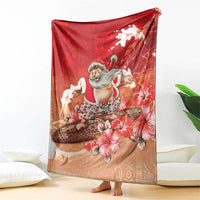 Hawaii Funny Christmas Blanket Santa Surfing With Tapa Pattern - Polynesian Pride