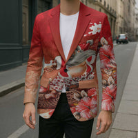 Hawaii Funny Christmas Blazer Santa Surfing With Tapa Pattern - Polynesian Pride