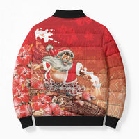 Hawaii Funny Christmas Bomber Puffer Jacket Santa Surfing With Tapa Pattern - Polynesian Pride