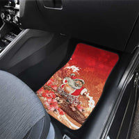 Hawaii Funny Christmas Car Mats Santa Surfing With Tapa Pattern - Polynesian Pride