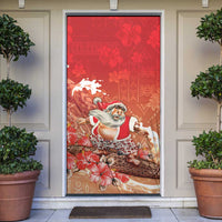 Hawaii Funny Christmas Door Cover Santa Surfing With Tapa Pattern LT05 Red - Polynesian Pride