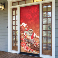 Hawaii Funny Christmas Door Cover Santa Surfing With Tapa Pattern LT05 - Polynesian Pride