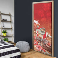 Hawaii Funny Christmas Door Cover Santa Surfing With Tapa Pattern LT05 - Polynesian Pride