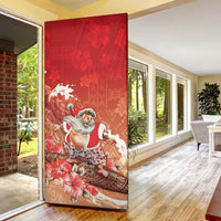 Hawaii Funny Christmas Door Cover Santa Surfing With Tapa Pattern LT05 - Polynesian Pride