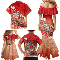 Hawaii Funny Christmas Family Matching Mermaid Dress and Hawaiian Shirt Santa Surfing With Tapa Pattern - Polynesian Pride