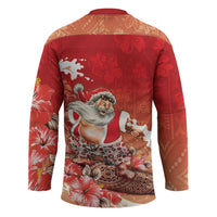 Hawaii Funny Christmas Hockey Jersey Santa Surfing With Tapa Pattern - Polynesian Pride