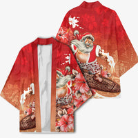 Hawaii Funny Christmas Kimono Santa Surfing With Tapa Pattern - Polynesian Pride