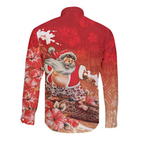 Hawaii Funny Christmas Long Sleeve Button Shirt Santa Surfing With Tapa Pattern - Polynesian Pride