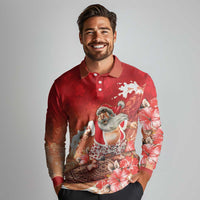 Hawaii Funny Christmas Long Sleeve Polo Shirt Santa Surfing With Tapa Pattern - Polynesian Pride