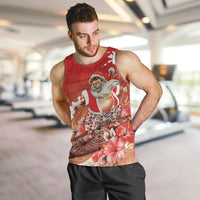 Hawaii Funny Christmas Men Tank Top Santa Surfing With Tapa Pattern - Polynesian Pride