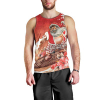 Hawaii Funny Christmas Men Tank Top Santa Surfing With Tapa Pattern - Polynesian Pride