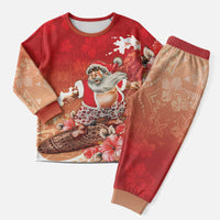 Hawaii Funny Christmas Pajama Set Santa Surfing With Tapa Pattern - Polynesian Pride