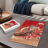 Hawaii Funny Christmas Puzzle Santa Surfing With Tapa Pattern - Polynesian Pride