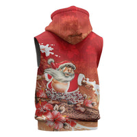 Hawaii Funny Christmas Sleeveless Zip Hoodie Santa Surfing With Tapa Pattern LT05 - Polynesian Pride