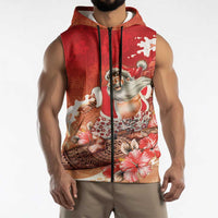 Hawaii Funny Christmas Sleeveless Zip Hoodie Santa Surfing With Tapa Pattern LT05 - Polynesian Pride