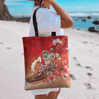 Hawaii Funny Christmas Tote Bag Santa Surfing With Tapa Pattern - Polynesian Pride