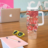 Hawaii Funny Christmas Tumbler With Handle Santa Surfing With Tapa Pattern - Polynesian Pride