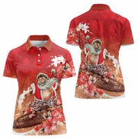 Hawaii Funny Christmas Women Polo Shirt Santa Surfing With Tapa Pattern - Polynesian Pride
