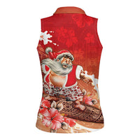 Hawaii Funny Christmas Women Sleeveless Polo Shirt Santa Surfing With Tapa Pattern - Polynesian Pride