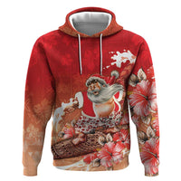 Hawaii Funny Christmas Zip Hoodie Santa Surfing With Tapa Pattern - Polynesian Pride