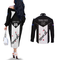 Custom New Zealand Player Rugby Couples Matching Off The Shoulder Long Sleeve Dress and Long Sleeve Button Shirt World Cup 2023 Maori Pattern LT05 - Polynesian Pride