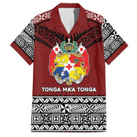 Personalised Tonga Constitution Day Family Matching Summer Maxi Dress and Hawaiian Shirt Tongan Kupesi Ngatu Pattern LT05 Dad's Shirt - Short Sleeve Red - Polynesian Pride