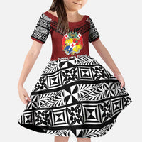 Personalised Tonga Constitution Day Kid Short Sleeve Dress Tongan Kupesi Ngatu Pattern LT05 KID Red - Polynesian Pride
