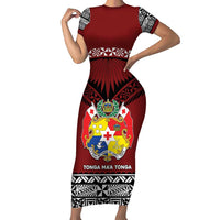 Personalised Tonga Constitution Day Short Sleeve Bodycon Dress Tongan Kupesi Ngatu Pattern