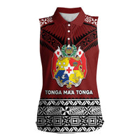 Personalised Tonga Constitution Day Women Sleeveless Polo Shirt Tongan Kupesi Ngatu Pattern LT05 Female Red - Polynesian Pride