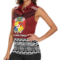 Personalised Tonga Constitution Day Women Sleeveless Polo Shirt Tongan Kupesi Ngatu Pattern LT05 - Polynesian Pride