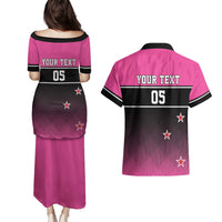 Custom New Zealand Women Cricket Couples Matching Puletasi and Hawaiian Shirt Pink Simple Style