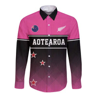 Custom New Zealand Women Cricket Long Sleeve Button Shirt Pink Simple Style LT05 Unisex Pink - Polynesian Pride