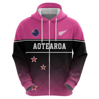 Custom New Zealand Women Cricket Zip Hoodie Pink Simple Style