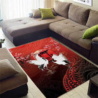 Hawaii and Japan Together Area Rug Polynesian Art Tattoo With Cranes And Sakura LT05 - Polynesian Pride